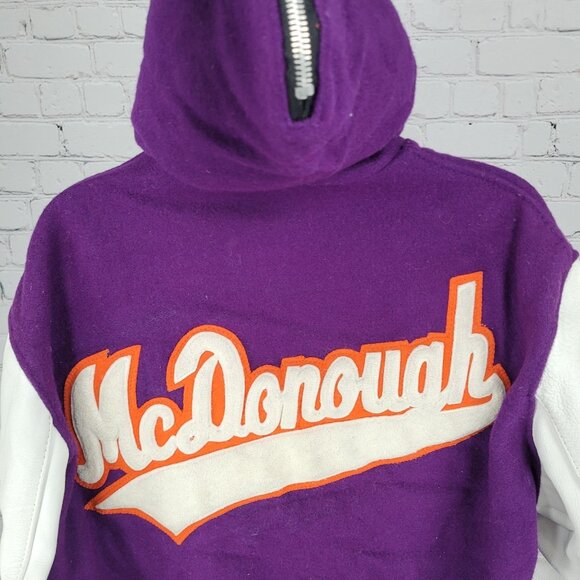 VTG DeLong Retro Purple Wool Hooded Varsity Letterman Jacket USA Made Size 40 - Picture 12 of 15